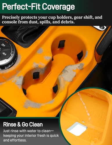 JROAD 3-in-1 Silicone Center Console Liner Tray for Ford Bronco 2021-2024 Automatic Transmission Non-Slip Cup Holder Mat Center Console Protector Liner Pad& Side Storage Pocket Interior Accessories Orange - Image 3