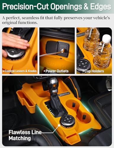 JROAD 3-in-1 Silicone Center Console Liner Tray for Ford Bronco 2021-2024 Automatic Transmission Non-Slip Cup Holder Mat Center Console Protector Liner Pad& Side Storage Pocket Interior Accessories Orange - Image 4