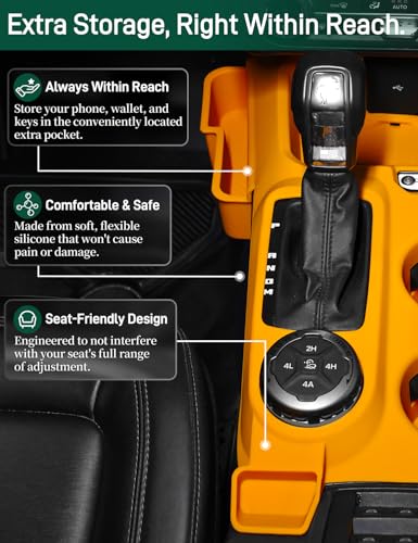 JROAD 3-in-1 Silicone Center Console Liner Tray for Ford Bronco 2021-2024 Automatic Transmission Non-Slip Cup Holder Mat Center Console Protector Liner Pad& Side Storage Pocket Interior Accessories Orange - Image 5
