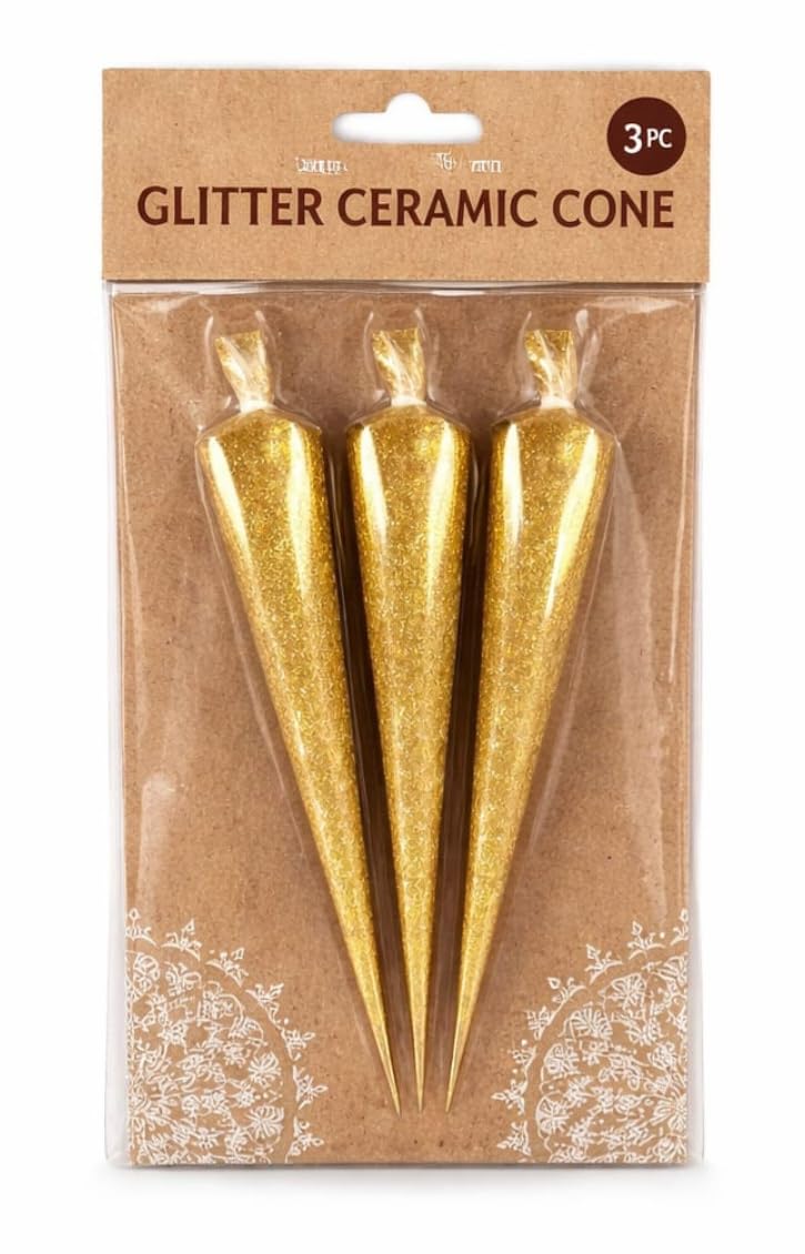E - Buddies Ceramic Cones for Arts & Crafts | Lippan Art | Mandana Art | Pottery | Liner | DIY Decorative Purposes Pack of Cone (3PC Golden Glitter) - Image 5