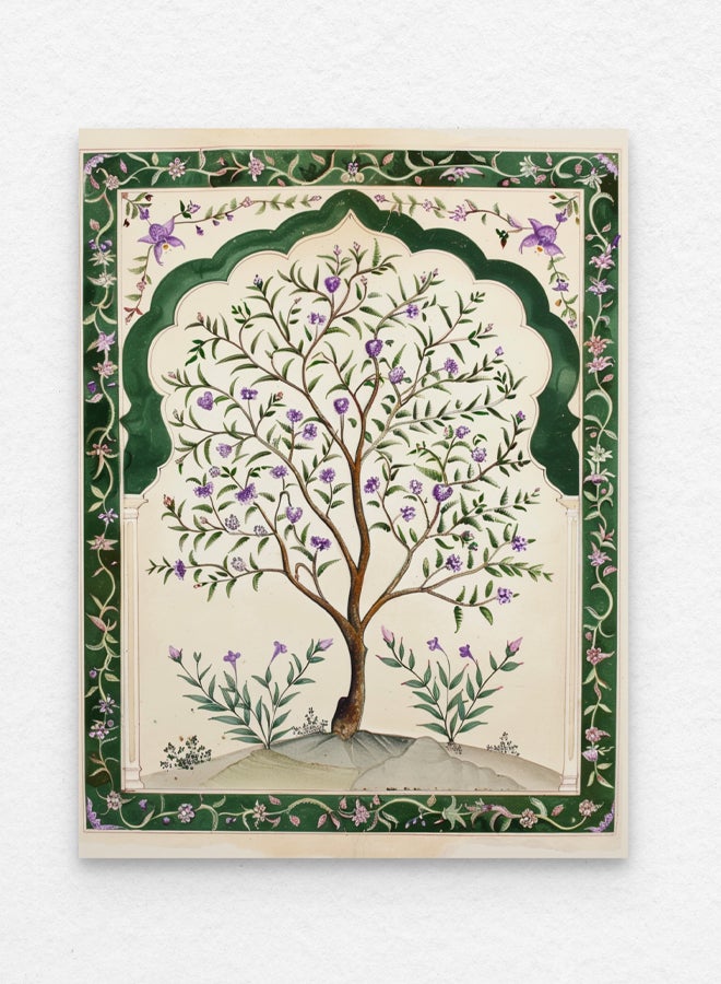 آرت دیکور  فن الديكور المغولي نمط شجرة قديمة جدار الفن الزهور الخضراء والأرجوانية مع ماتبورد مؤطرة الفنون الجميلة جدار ديكور لغرفة المعيشة غرفة الطعام غرفة النوم الممرات الهدايا  - Image 3