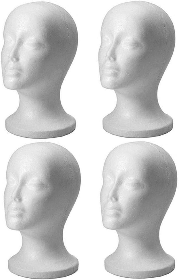 4pc Mannequin Styrofoam Foam Head Model Wig Glasses Hat Display Stand Female Mannequin Manikin Folding Holder Travel Shop Retail