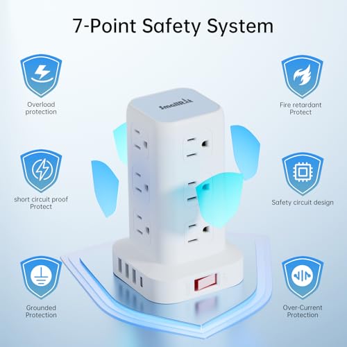 SMALLRT PD 20W USB C Surge Protector, Mini Power Strip Tower Travel 12 AC 4 USB Power Strip with USB Ports 6.5FT Overload Protection for Home Office - Image 3