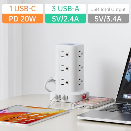 SMALLRT PD 20W USB C Surge Protector, Mini Power Strip Tower Travel 12 AC 4 USB Power Strip with USB Ports 6.5FT Overload Protection for Home Office - Image 4
