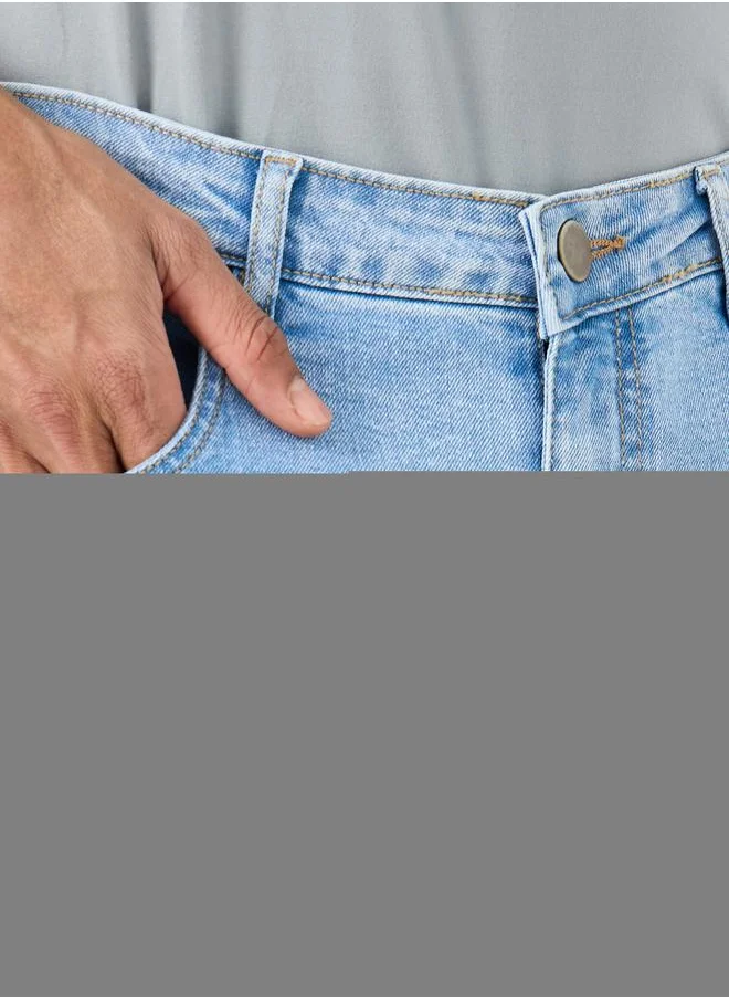 Styli Styli Mid Rise Wide Leg Faded Jeans