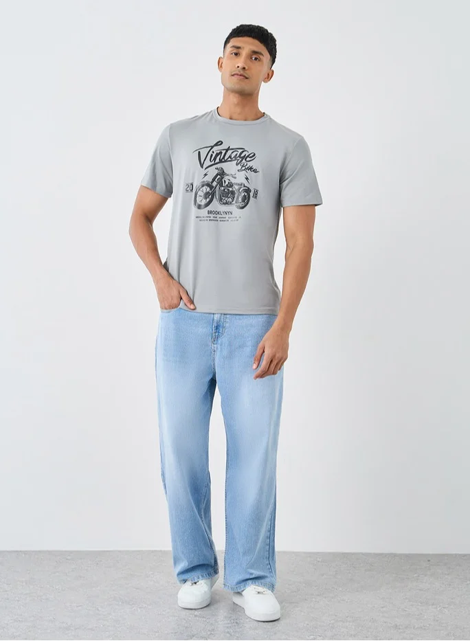 Styli Styli Mid Rise Wide Leg Faded Jeans