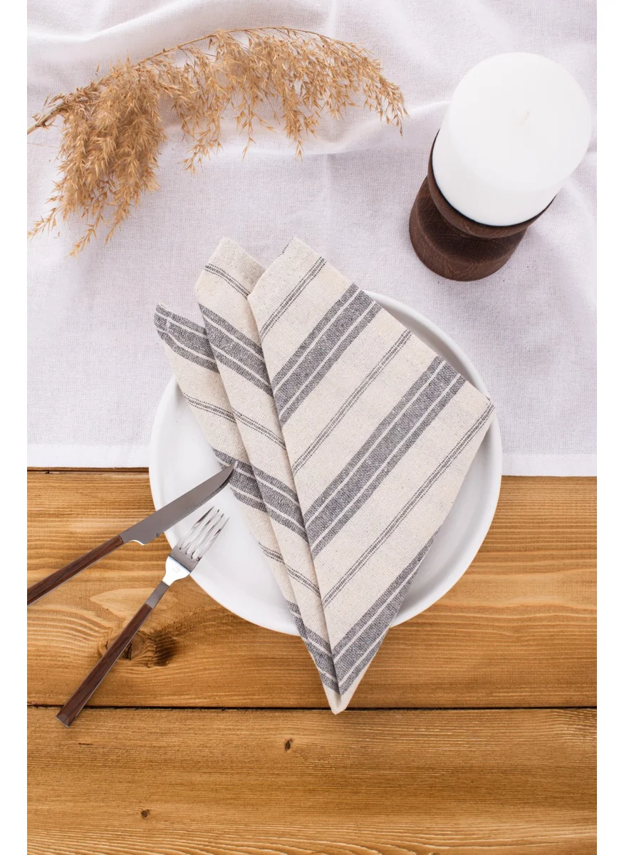 Wellstil Bohemian | Set of 6 Gray Striped Linen Napkins