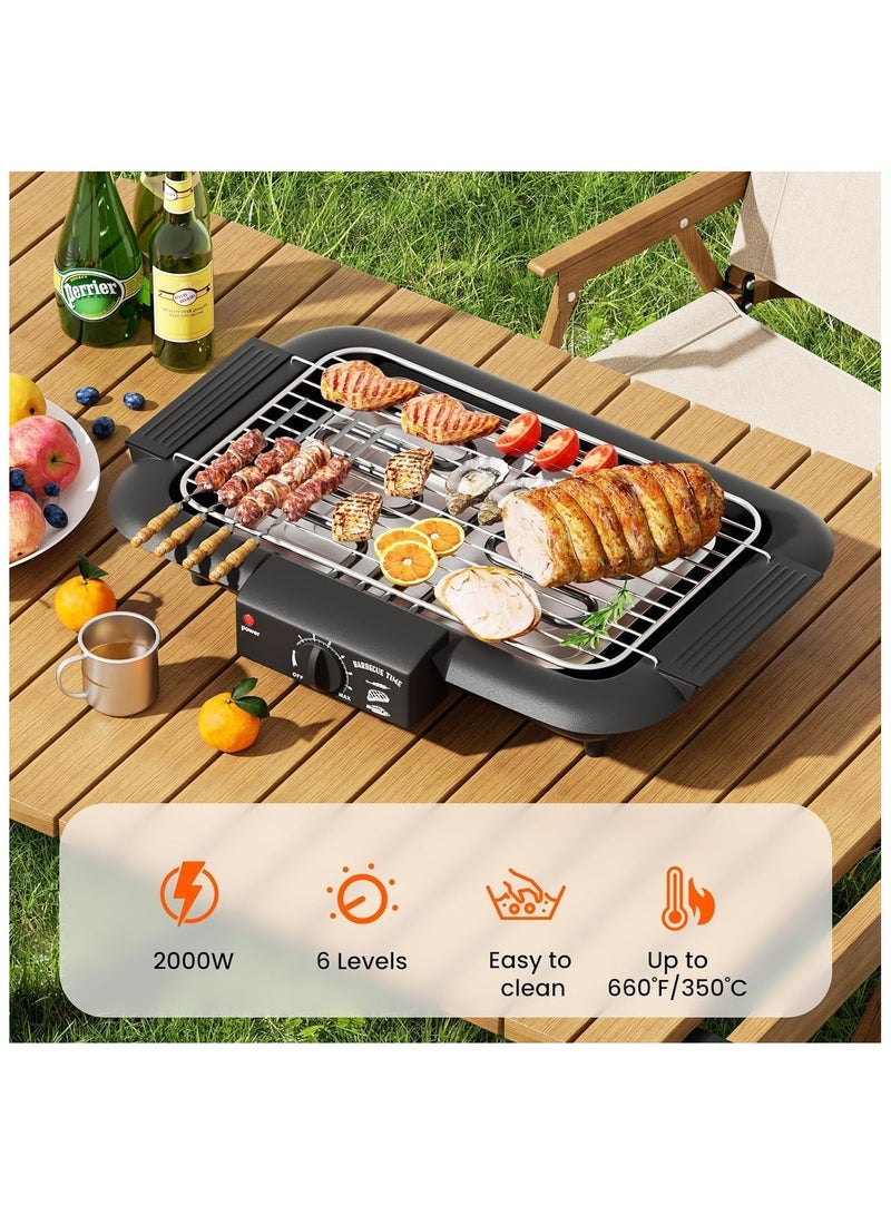 BJM Electric BBQ Grill, Smokeless Non-Stick Indoor/Outdoor Barbecue Grill, 2000W Double tube High Power Portable Removable Stand Grill for BBQ Party - Image 4