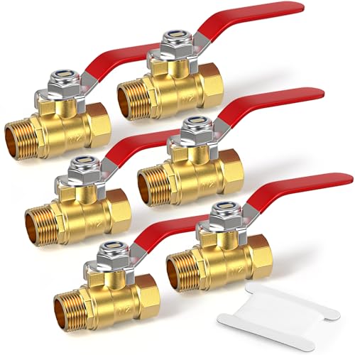 GASHER 6PCS 12 Inch Brass Mini Ball Valve Shut Off Valve 12 Inch Male x Female NPT Thread Pipe Fitting - Image 1