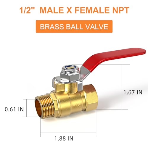 GASHER 6PCS 12 Inch Brass Mini Ball Valve Shut Off Valve 12 Inch Male x Female NPT Thread Pipe Fitting - Image 3
