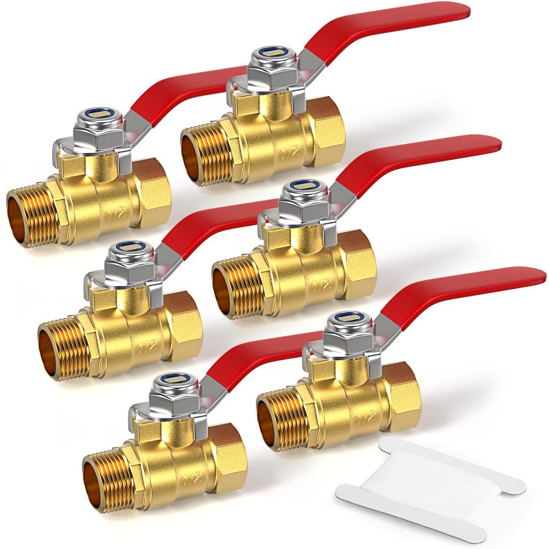 GASHER 6PCS 12 Inch Brass Mini Ball Valve Shut Off Valve 12 Inch Male x Female NPT Thread Pipe Fitting - Image 2