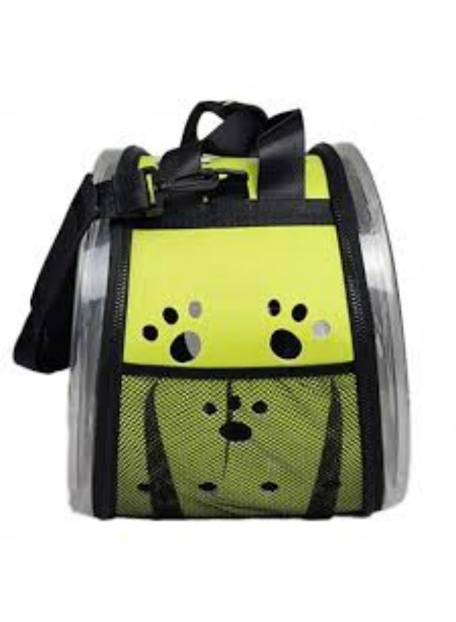 حقيبة نقل الحيوانات الأليفة بتصميم فقاعي شفاف مزين بطبعات أقدام، باللونين الأخضر والأسود، حقيبة سفر ناعمة الجوانب مزودة بفتحات تهوية شبكية. - Image 2