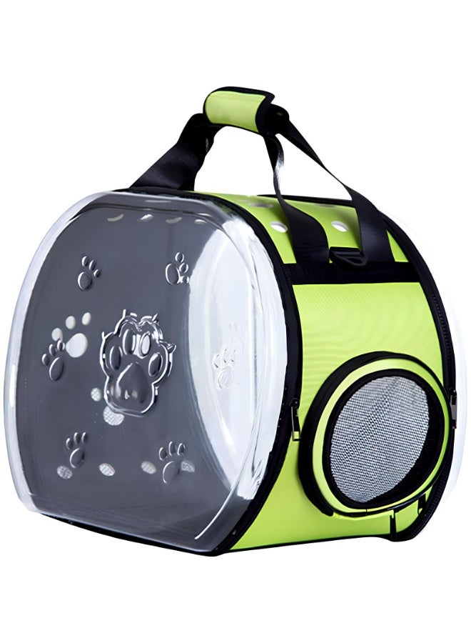 حقيبة نقل الحيوانات الأليفة بتصميم فقاعي شفاف مزين بطبعات أقدام، باللونين الأخضر والأسود، حقيبة سفر ناعمة الجوانب مزودة بفتحات تهوية شبكية. - Image 3