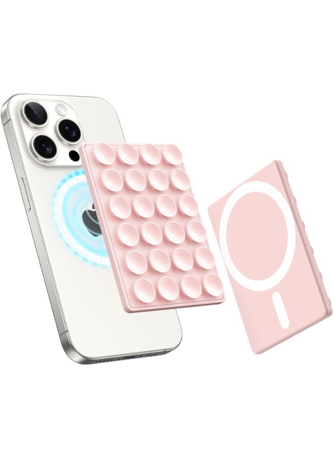 Mag Safe Magnetic Suction Cup Phone Holder,  Strong Magnetic Sticky Phone Suction Grip Stand for  iPhone 12 13 14 15 16 17 Series, Removable Hands Free Phone Mount for Vlog Makeup Gym Kitchen Bathroom, with 24 Silicone Suction Cups ﻿ - Image 1