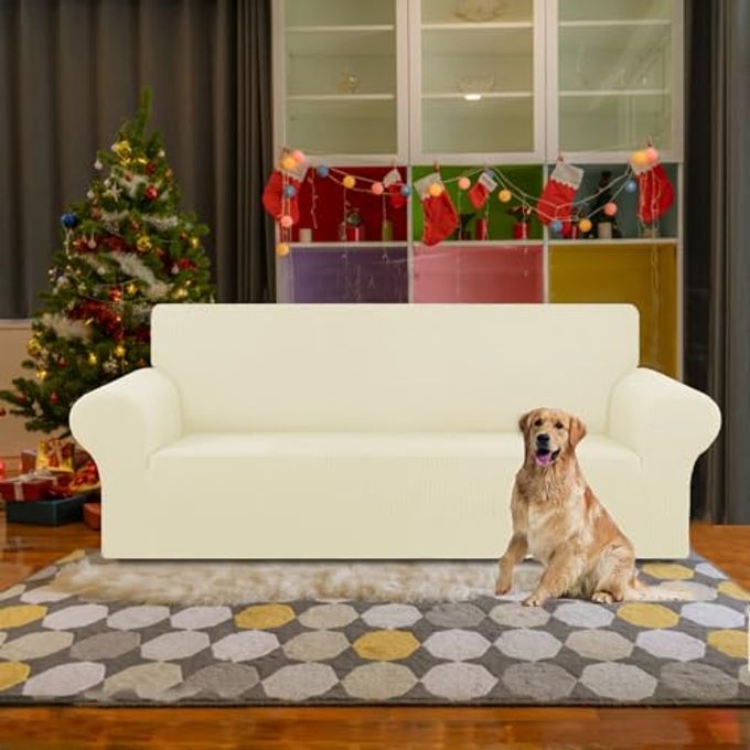 KEKUOU Stretch Sofa Cover Slipcover Couch Covers for 3 Cushion Couch Sofa pet Friendly (78"-94") Furniture Protector Sofa with Elastic Bottom for Kids,Dog, Jacquard Small Checked(Large,Beige) - Image 2