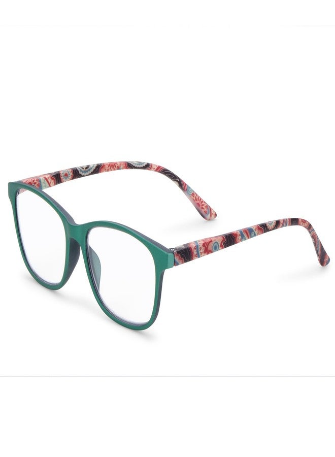 AEC Bloom1 Progressive Blue Light Glasses | Elegant Full Rim Rectangular Frame for Men & Women | Spring Hinge | Anti-Blue Ray Multifocal Lenses | Hard Case Included (Green Floral, +1.00) - Image 1