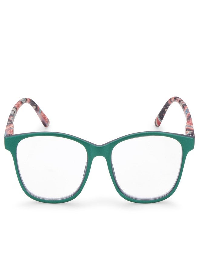 AEC Bloom1 Progressive Blue Light Glasses | Elegant Full Rim Rectangular Frame for Men & Women | Spring Hinge | Anti-Blue Ray Multifocal Lenses | Hard Case Included (Green Floral, +1.00) - Image 4