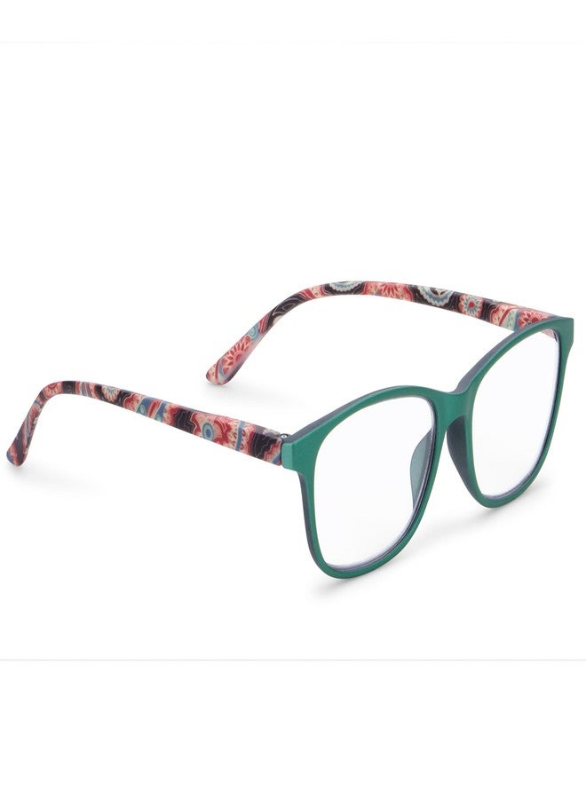 AEC Bloom1 Progressive Blue Light Glasses | Elegant Full Rim Rectangular Frame for Men & Women | Spring Hinge | Anti-Blue Ray Multifocal Lenses | Hard Case Included (Green Floral, +1.00) - Image 5