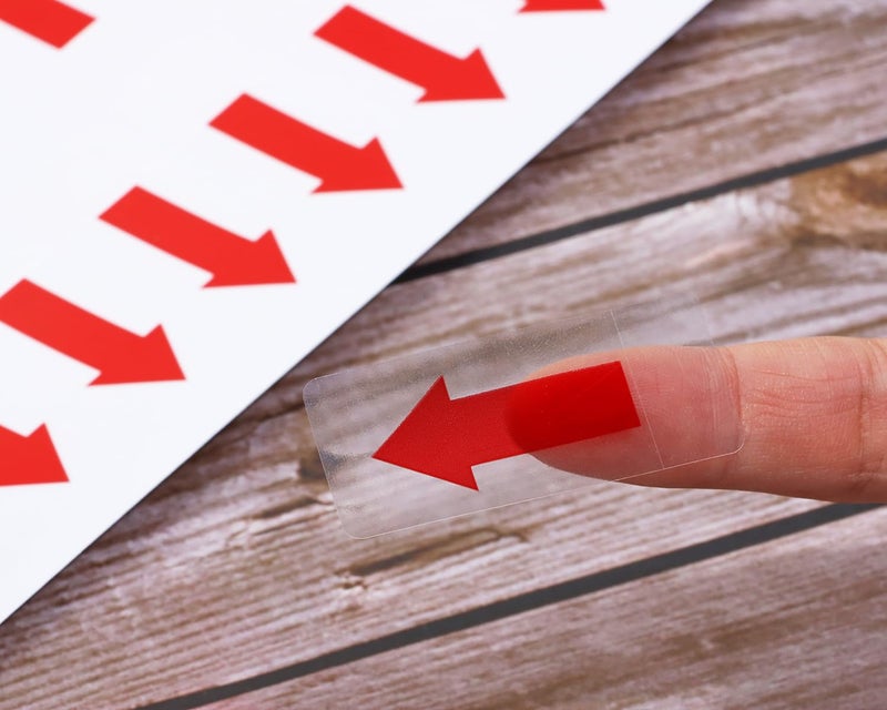 Mini Skater 200pcs Directional Arrow Stickers PVC Marking Sign Tape Label for Seal Fixing Removable Adhesive Decal Instructions Sticker Waterproof Arrow Sign,10mm Non-Sticky at The End (Red) - Image 2