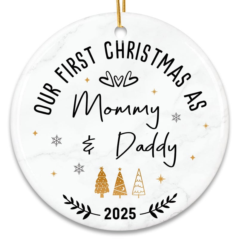 ZAGKOO Baby First Christmas Ornament 2025 Mom and Dad Gifts Ideas Gift for Parents on Christmas New Parents Gift for Couples First Time Mom New Dad Gifts Family of Three Ceramic Ornament
