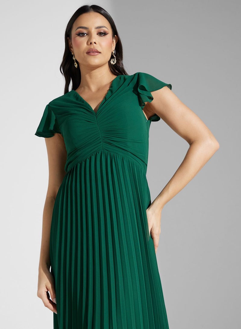 TFNC Pleated Emerald Dress - Image 3