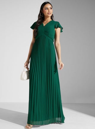 Pleated Emerald Dress