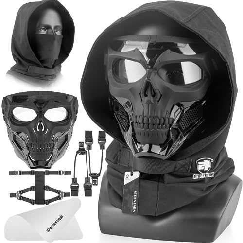ACTIONUNION Airsoft Mask Full Face Skull Balaclava Face Mask Men Skeleton Mask Tactical Protective Paintball Mask Cosplay Costume (Black) - Image 1