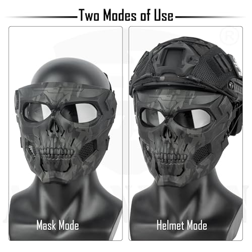 ACTIONUNION Airsoft Mask Full Face Skull Balaclava Face Mask Men Skeleton Mask Tactical Protective Paintball Mask Cosplay Costume (Black) - Image 5