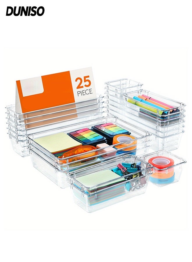 DUNISO 25 PCS Drawer Organiser Set,Drawer Organizer Tray,Stackable Storage Bins,Durable and Sturdy, Saving Space,for Bathroom, Kitchen, Makeup, Office & Desk,4 Size - Image 1