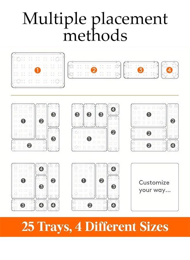 DUNISO 25 PCS Drawer Organiser Set,Drawer Organizer Tray,Stackable Storage Bins,Durable and Sturdy, Saving Space,for Bathroom, Kitchen, Makeup, Office & Desk,4 Size - Image 3