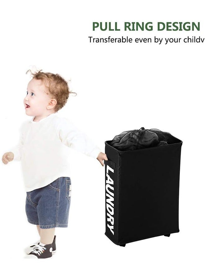 Laundry Basket on Wheels, Waterproof Slim Laundry Storage Hamper Corner Storage Bag Collapsible Tall Dirty Laundry Hamper Flexible Handle Laundry Box for Bedroom, Hotel, 40l (Black) - Image 5