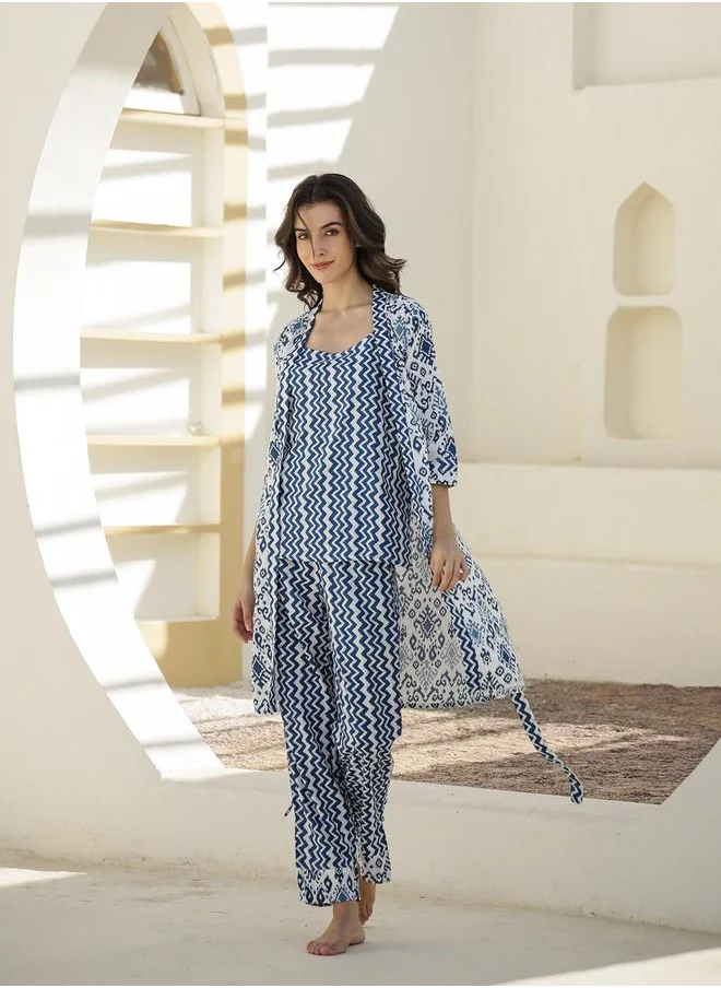 سانسكريتي هومز All-Over Printed Top, Shrug and Pyjama Set