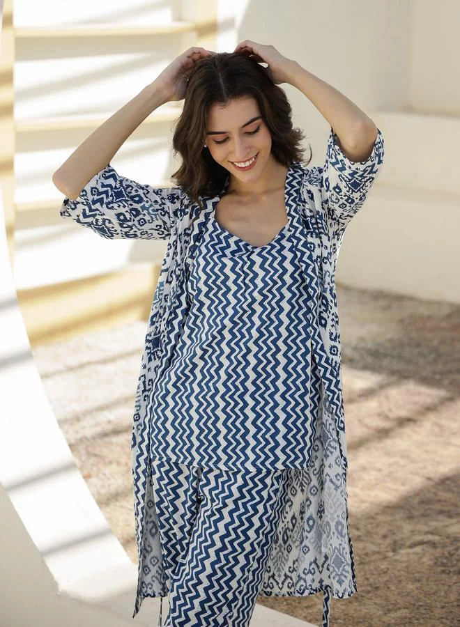sanskrutihomes sanskrutihomes All-Over Printed Top, Shrug and Pyjama Set