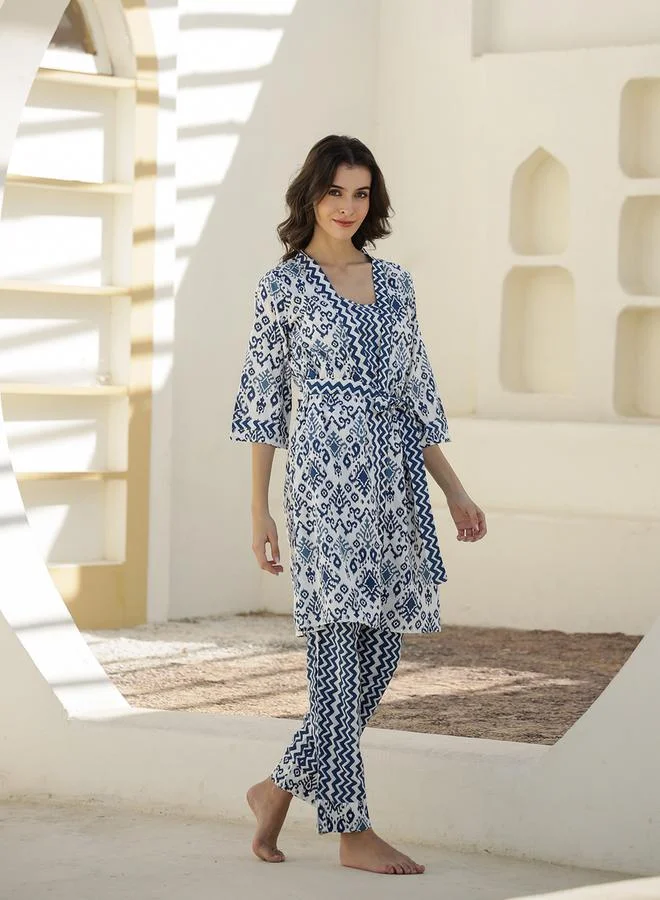 sanskrutihomes sanskrutihomes All-Over Printed Top, Shrug and Pyjama Set
