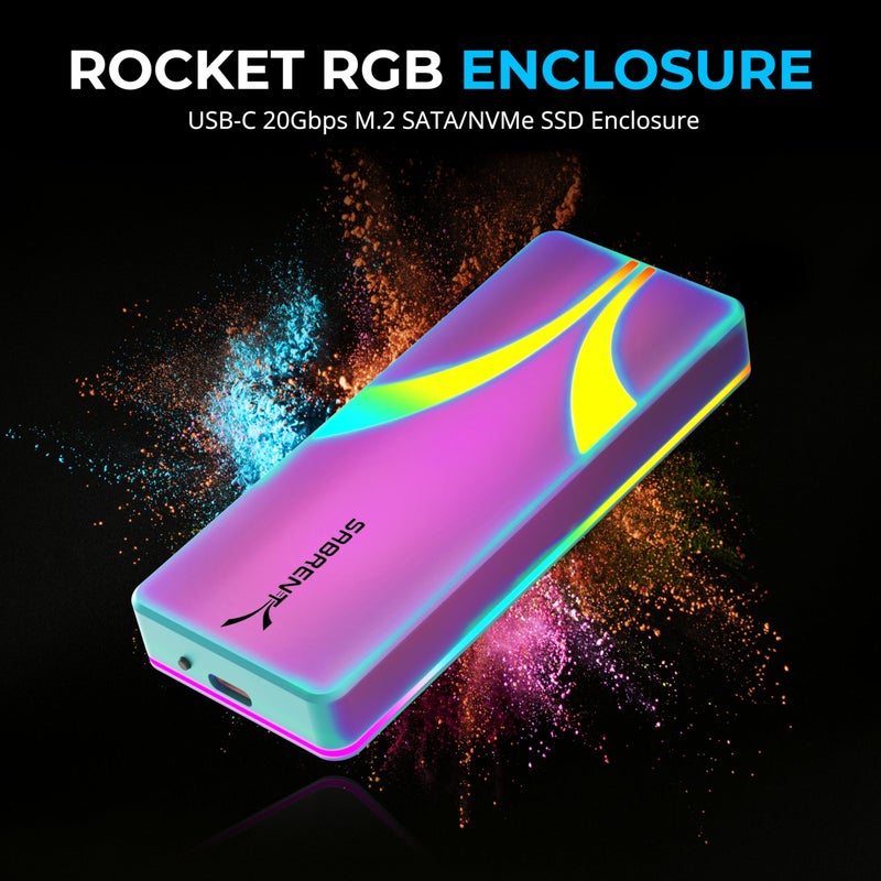 SABRENT Rocket RGB USB C 20Gbps M.2 SATA/NVMe SSD Enclosure - Special Edition (EC-RGBC) - Image 2
