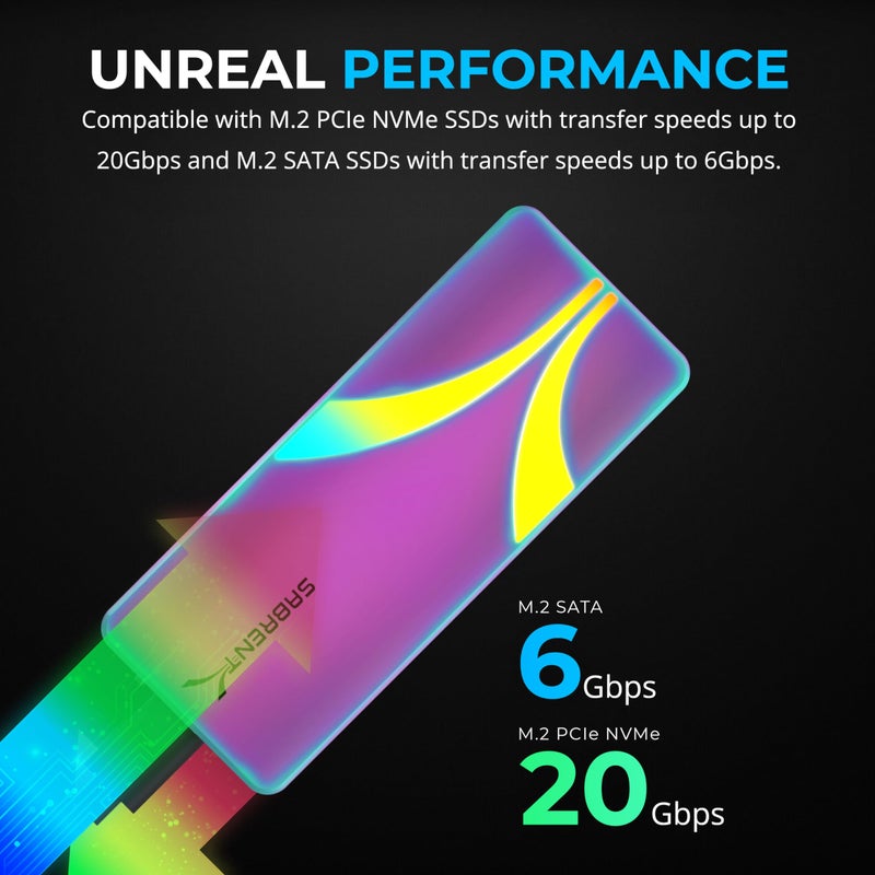 SABRENT Rocket RGB USB C 20Gbps M.2 SATA/NVMe SSD Enclosure - Special Edition (EC-RGBC) - Image 3