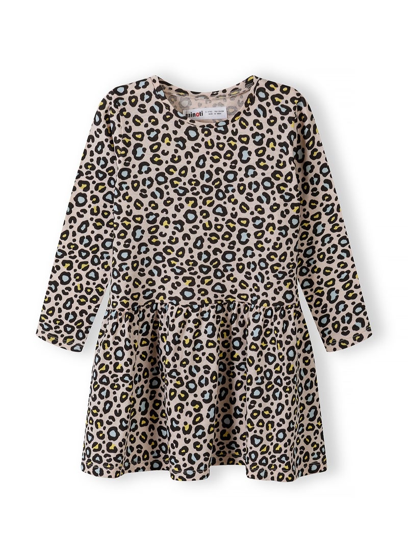 مينوتي فستان بناتي أطفال بأكمام طويلة وطباعة ليوبارد وحافة كشكش - Image 1