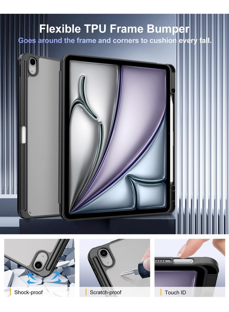 DUSALA Case for New iPad Air 13 inch (M3/M2-2025/2024) with Pencil Holder, Slim Stand Protective Cover with Clear Transparent Back Shell for iPad Air 13 inch, Auto Wake/Sleep, (Black) - Image 3