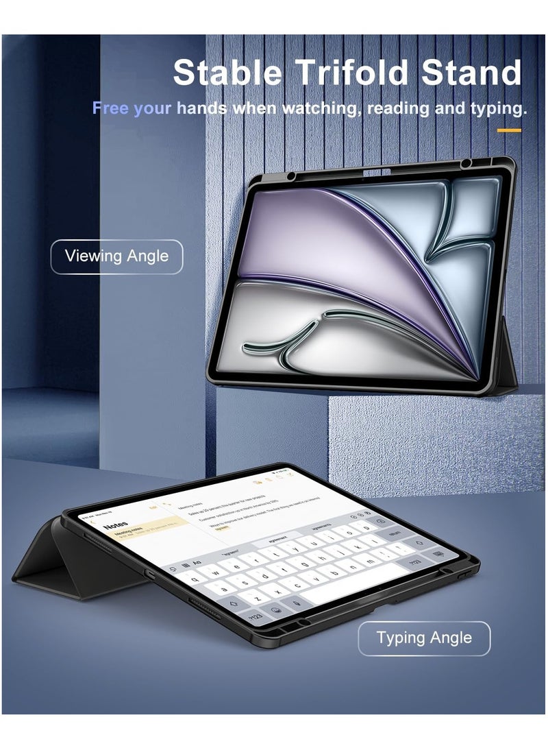 DUSALA Case for New iPad Air 13 inch (M3/M2-2025/2024) with Pencil Holder, Slim Stand Protective Cover with Clear Transparent Back Shell for iPad Air 13 inch, Auto Wake/Sleep, (Black) - Image 4