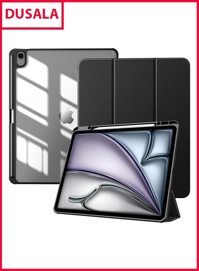 DUSALA Case for New iPad Air 13 inch (M3/M2-2025/2024) with Pencil Holder, Slim Stand Protective Cover with Clear Transparent Back Shell for iPad Air 13 inch, Auto Wake/Sleep, (Black)