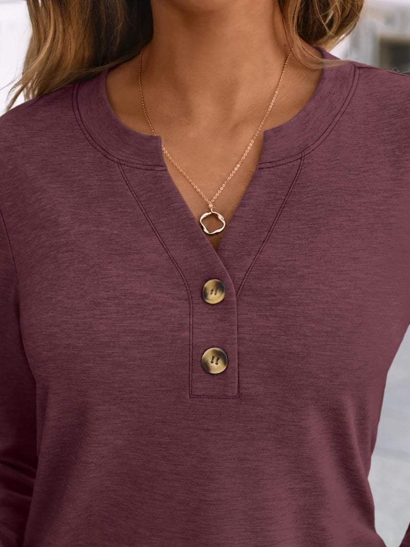 AUTOMET Long Sleeve Shirts for Women Blouses 2025 Fall Clothes Plus Size Dressy Casual Tops Henley Casual Trendy Cute T Shirts Business Work Fashion Outfits Wine 3XL - Image 5