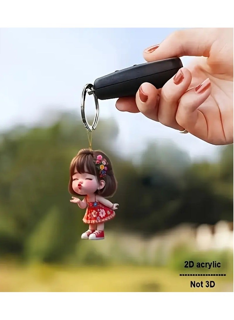 MASIA Cute Girl Car Mirror Hanging Ornament and Keychain - Waterproof 2D Acrylic Decoration to Add a Unique Touch to Your Car and Keys - Image 2