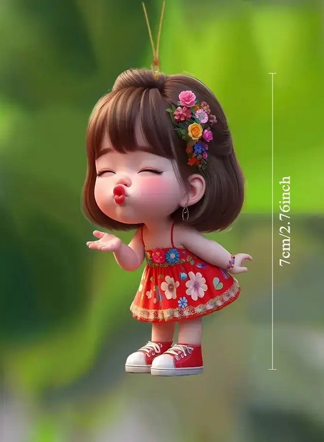 MASIA Cute Girl Car Mirror Hanging Ornament and Keychain - Waterproof 2D Acrylic Decoration to Add a Unique Touch to Your Car and Keys - Image 3