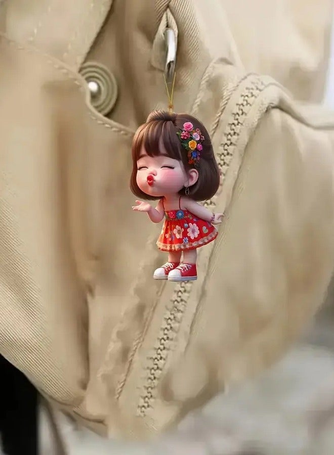 MASIA Cute Girl Car Mirror Hanging Ornament and Keychain - Waterproof 2D Acrylic Decoration to Add a Unique Touch to Your Car and Keys - Image 4