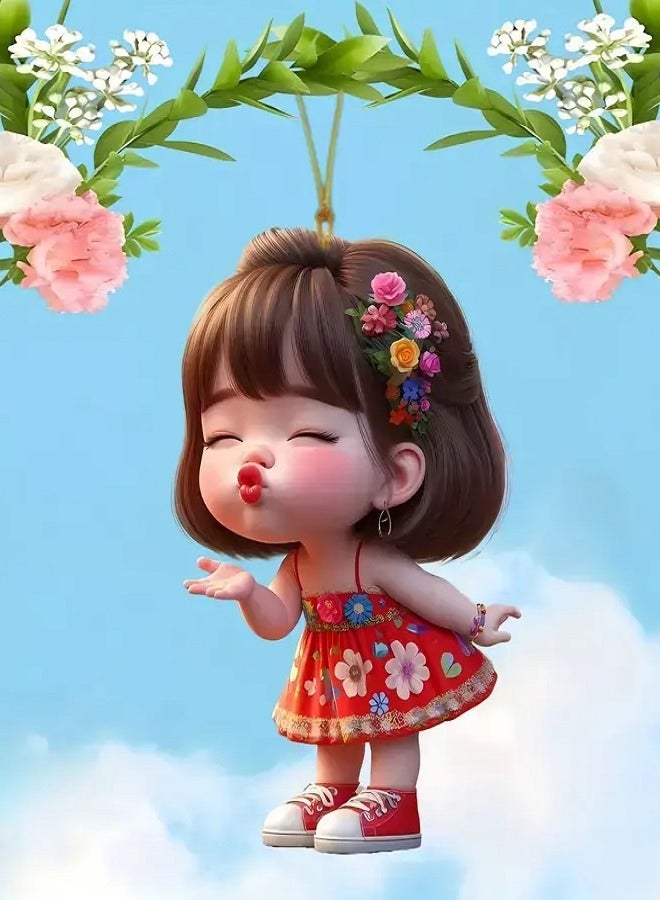 MASIA Cute Girl Car Mirror Hanging Ornament and Keychain - Waterproof 2D Acrylic Decoration to Add a Unique Touch to Your Car and Keys - Image 5