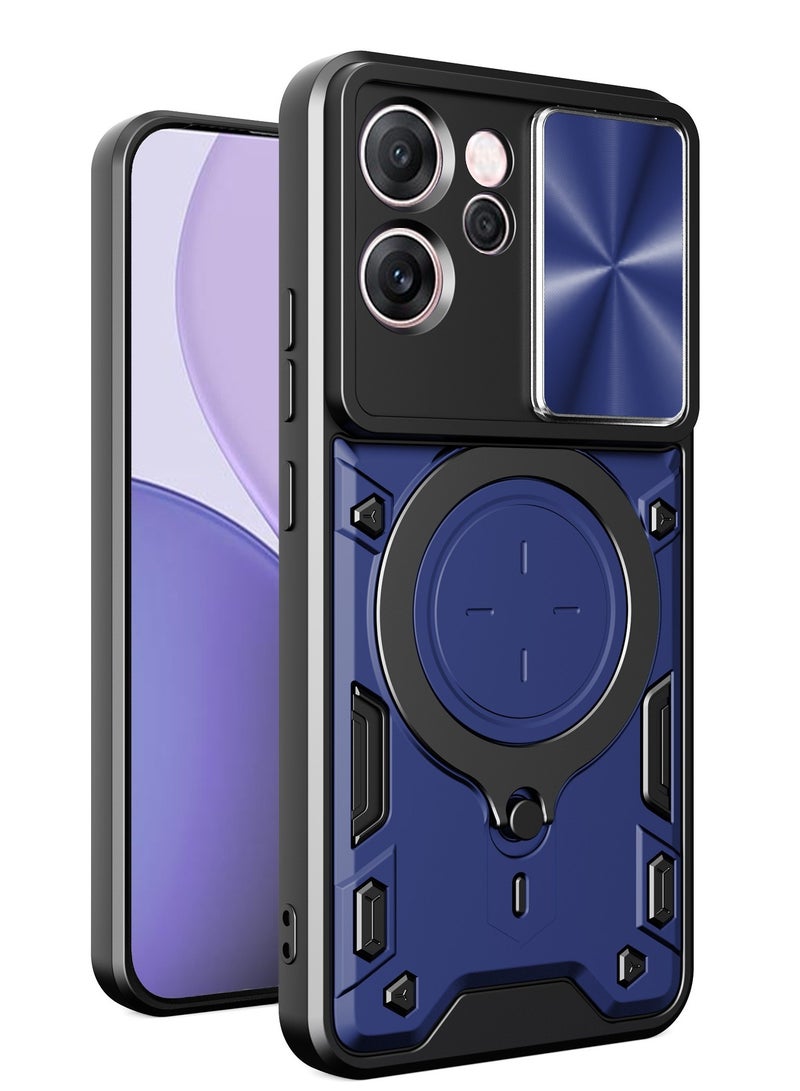 Case Cover Shockproof CD Protective Case with Camera Protection and Metal Ring Compatible with Oppo Reno 14F (Blue)