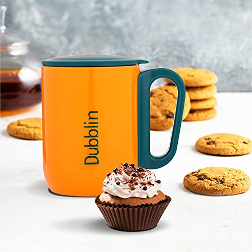 DUBBLIN Polo Stainless Steel Unbreakable Tea Coffee Mug Double Wall with Handle and Lid, Wide Mouth Mug Keeps Beverages Hot & Cold 220 ML Orange - Image 5