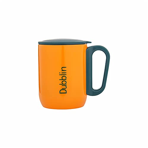 DUBBLIN Polo Stainless Steel Unbreakable Tea Coffee Mug Double Wall with Handle and Lid, Wide Mouth Mug Keeps Beverages Hot & Cold 220 ML Orange - Image 1