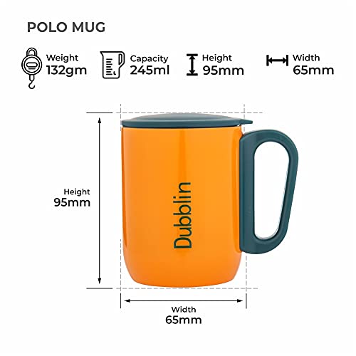 DUBBLIN Polo Stainless Steel Unbreakable Tea Coffee Mug Double Wall with Handle and Lid, Wide Mouth Mug Keeps Beverages Hot & Cold 220 ML Orange - Image 3