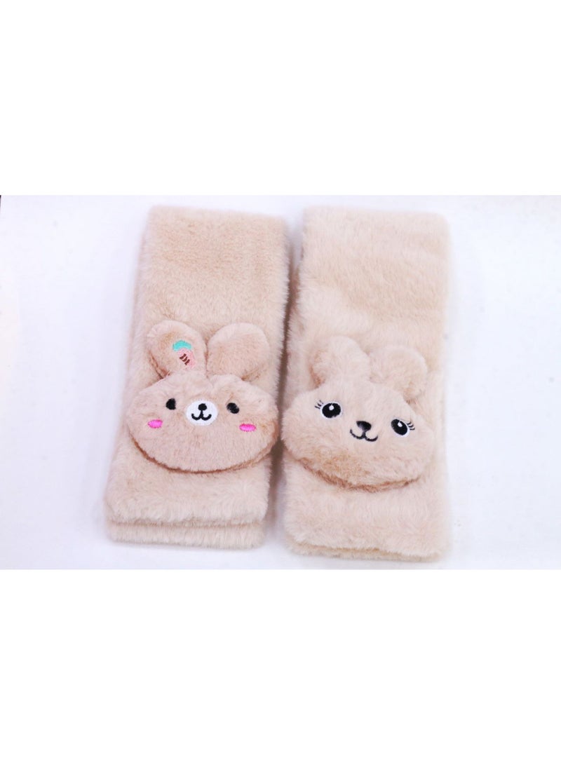 A warm and soft winter scarf for girls, made of faux fur with a bear, in light beige. - Image 1